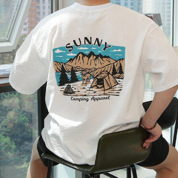 WML メンズ ビッグサイズ シアサッカー キャンプ プリント ポケット 半袖Tシャツ