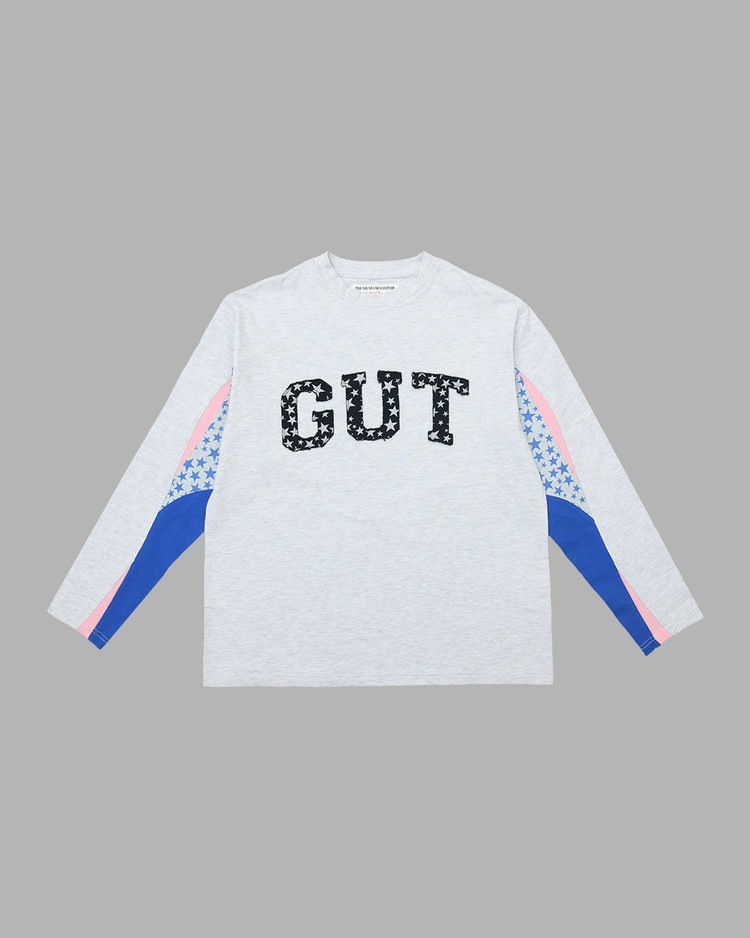 【THE MUSEUM VISITOR】 GUT APPLIQUE LONG SLEEVE : LIGHT GREY