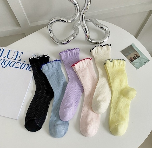 靴下 レディース レースリボンの重ね履きソックス 薄い部分