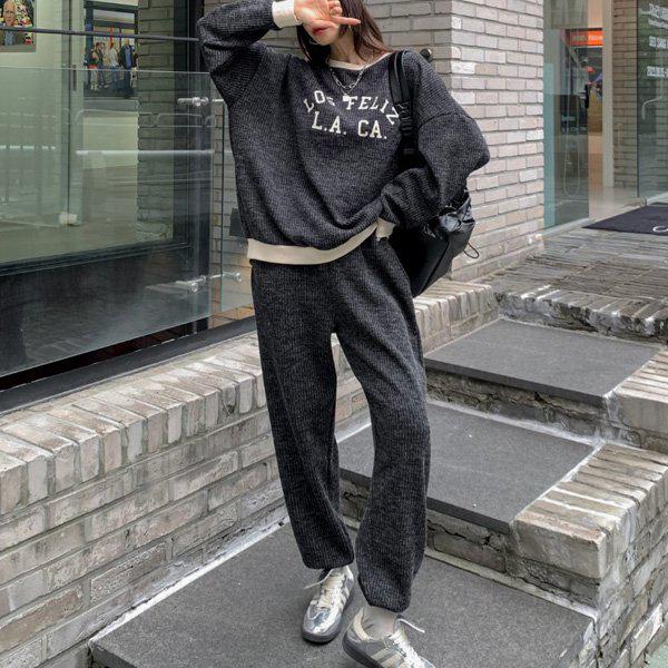 Hスタイル(LH)ニットフェリーズセット 秋冬 女性 ニット トレーニングウェアセット スウェットセット ジョガーセットアップ