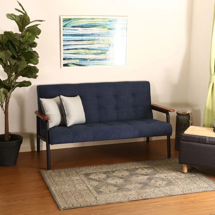 ソファ 2人掛け ソファー アイアンウッド デニム風 ファブリック 布張 デザイン 木製 肘付き木目