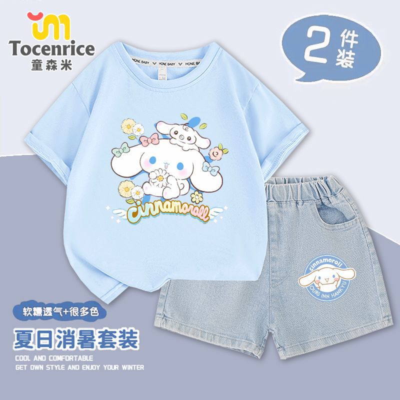 【本日限定】アニメクロミtシャツ女子ショートパンツセット夏韓国大耳プリント半袖ジーンズ2点セット