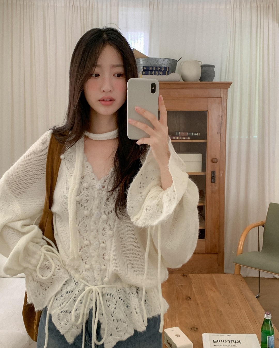 カーマードロップニットカーディガン&ストラップセット韓国ファッション レディース