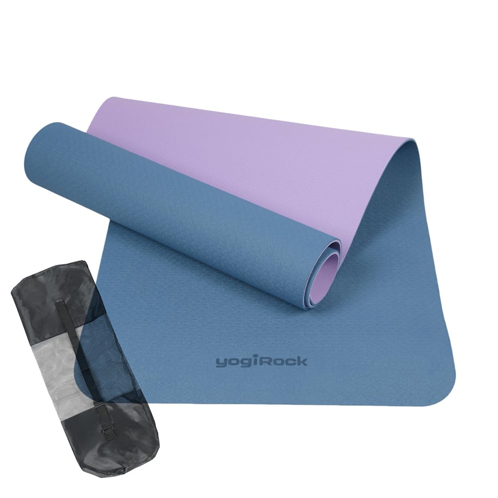 yogiRock (ヨギロック) ヨガマット 183 ×61cm 大きめ TPE 6mm 滑り止め 袋付 セット トレーニングマット ピラティスマット 【SGS認証済】 (インディゴブルー×ライラック