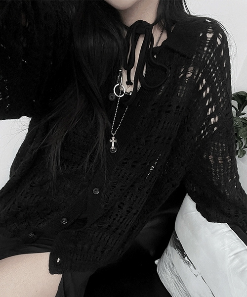 overfit net knit cardigan