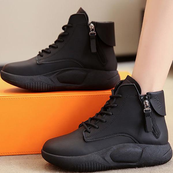 メガ割 新スニーカ厚ショートブーレースアッサイドファスナトレンレディーシューズ