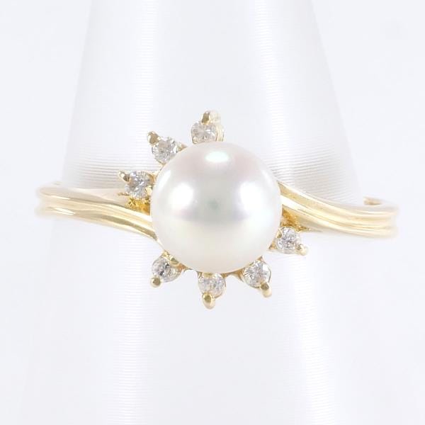 K18 18金 YG リング 指輪 9号 パール 約6mm ダイヤ 0.06 ジュエリー 中古