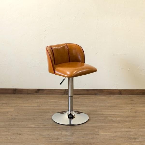 カウンターチェア ハイチェア レザー ヴィンテージ レトロ クロムメッキ 高さ調節 椅子 チェア バーチェア バースツール いす イス 座面高42-57cm キャメル