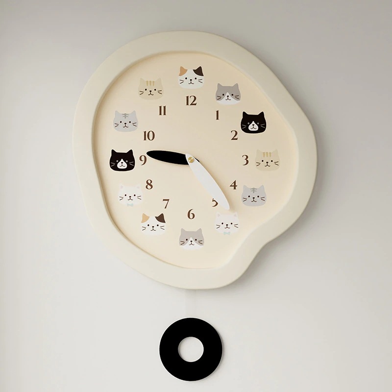 【可愛い掛け時計】可愛い猫クリームスタイル子供部屋サイレント時計壁時計リビングルームシンプルモダンな雰囲気2025新しい