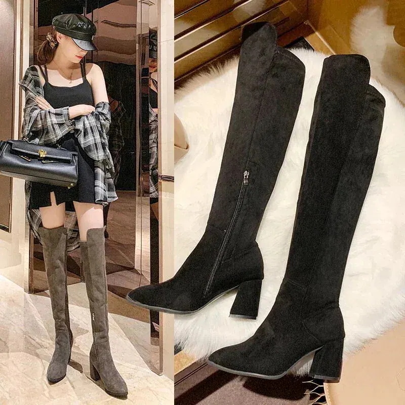 新しいファッションハイヒール/スプライスされた暖かさ/ファッショントレンド/ロングブーツ 厚底シューズ ヒールパンプス厚底スニーカーシューズ旬な履きこなし！