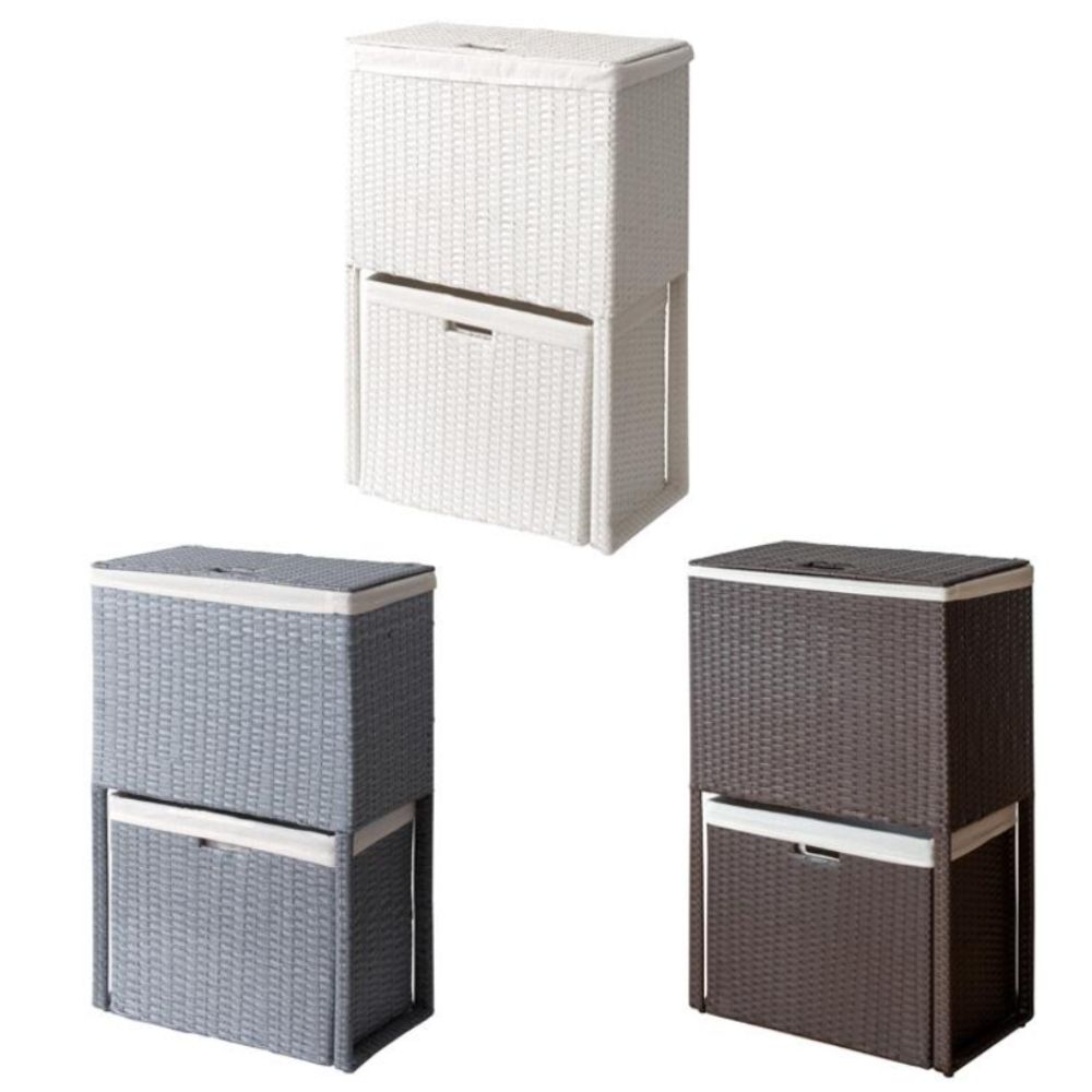 ランドリーボックス 収納 上下 2段 ラック 洗濯かご カゴ バスケット RB-500 スリム 縦型二段式 ラタン 軽量 キャスター付き フタ付 洗濯物入れ おしゃれ 分別 宮武製作所 8,658円