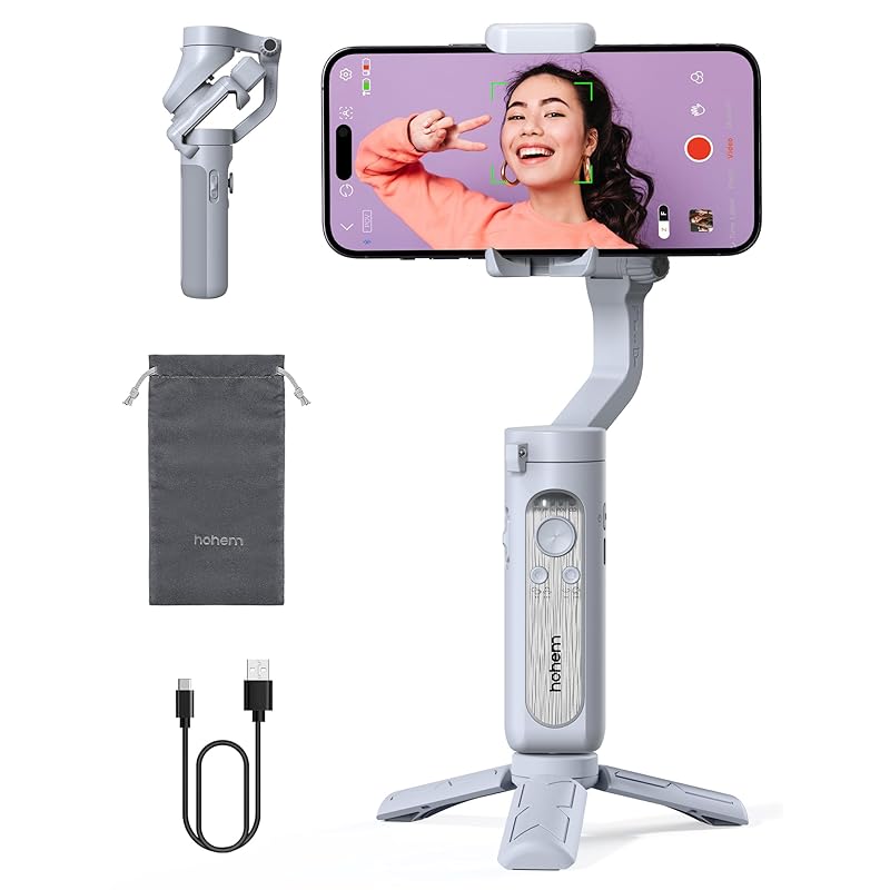 hohem XE スマホジンバル 2023 hohem 7.0 3軸手ぶれ補正スタビライザー 320回転 片手持ち&折畳み式ジンバル 超軽量 259g 追跡撮影 手のポーズでコントロール 2000m