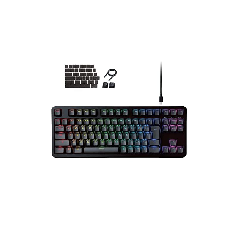 エレコム ゲーミングキーボード V-custom VK310S 有線 RGB テンキーレス メカニカル ネオクラッチキーキャップ 銀軸 スピードリニア USBポート搭載 TK-VK310SBK