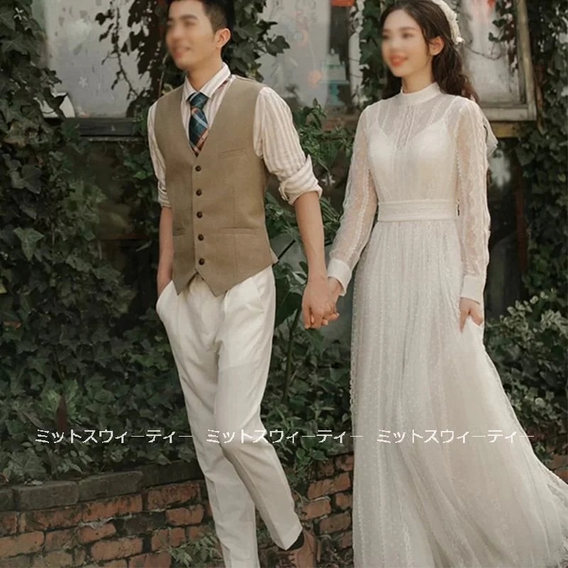 ウエディングドレス 二次会 花嫁 前撮り レース ウェディングドレス ロングドレス 結婚式 大人可愛い エレガント 長袖 リゾートドレス ワンピース ブライダル