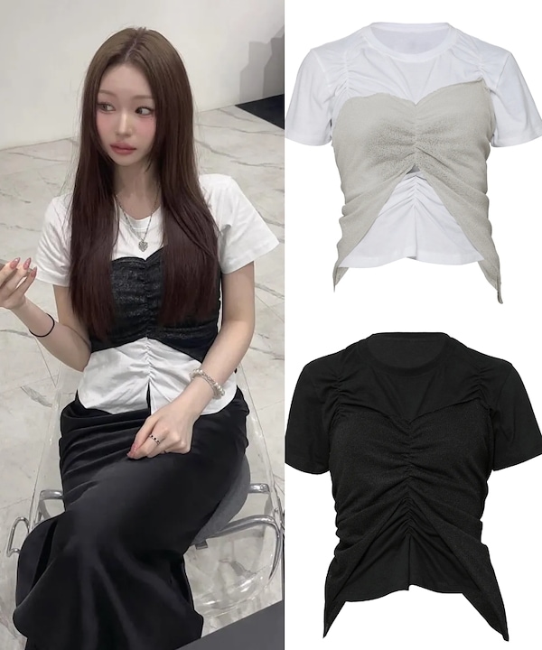 ☆韓国の人気☆【FLARE UP】☆Bustier Layered T-Shir.t☆ FLAREUP】Bustier Layered T-Shirt | OUR BRAND,FLAREUP