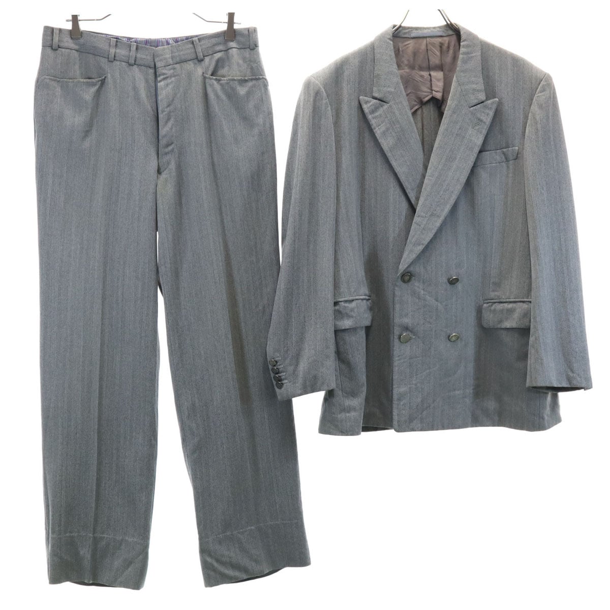 windsor tailor ashiya ストライプ柄 ゼニア生地 ダブル スーツ 上下セットアップ グレー レディース 古着