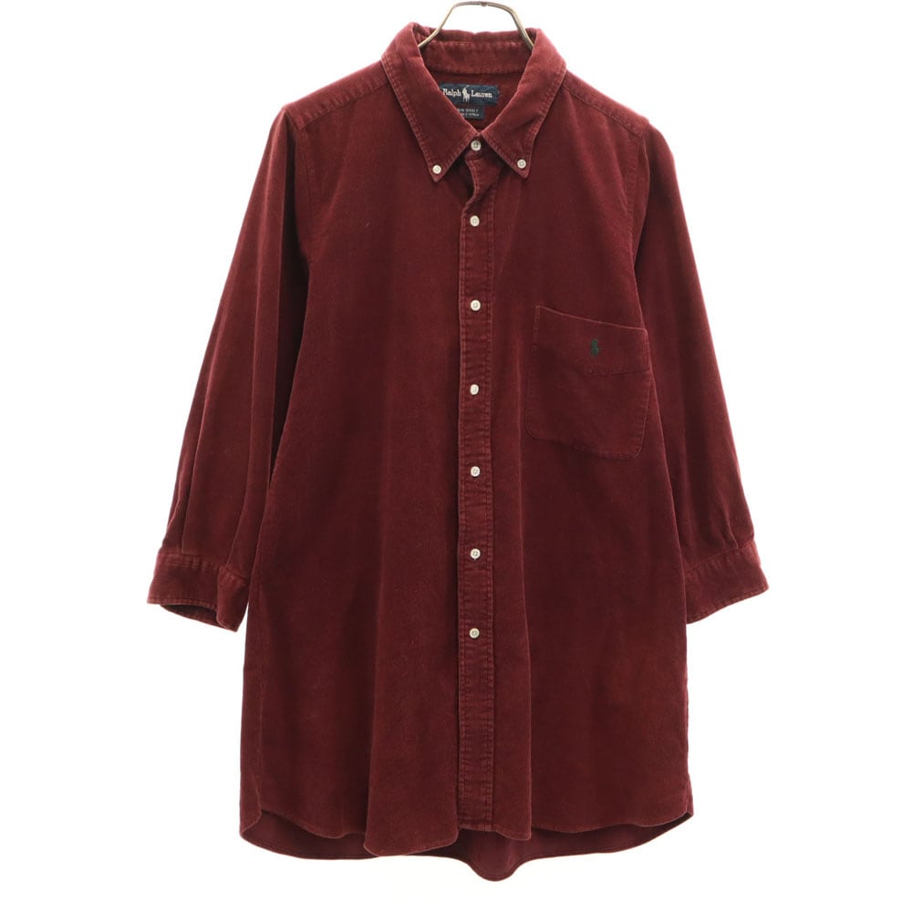 90s BIG SHIRT オールド 長袖 コーデュロイ ボタンダウン シャツワンピース ボルドー系 レディース