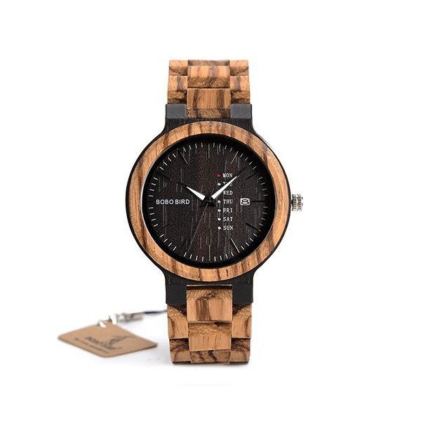 BOBO BIRDアンティークメンズウッドウォッチ日付と曜日表示高級ブランドウォッチ木製ギフトボックスrelogio masculino Rose