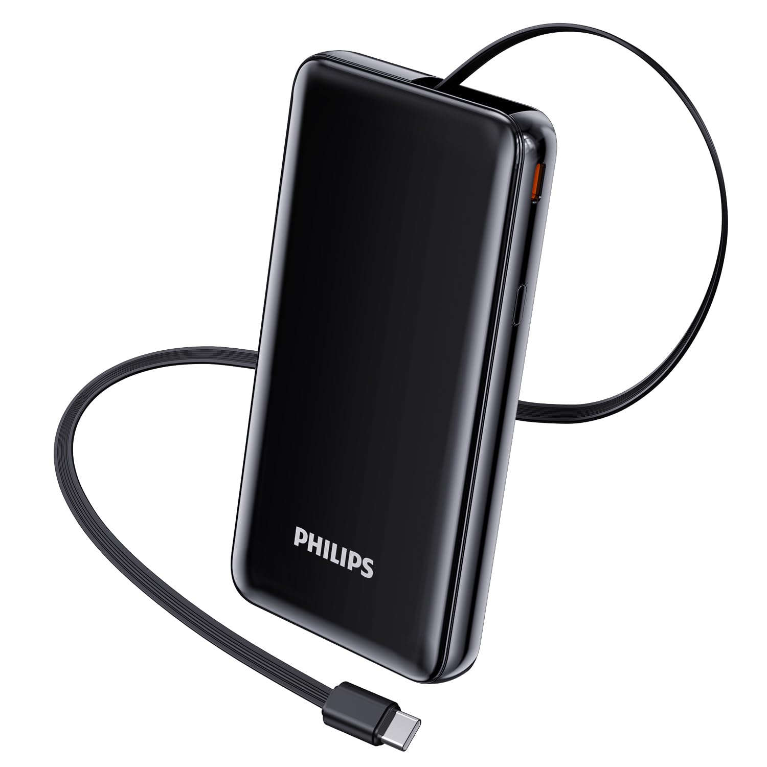 Philips (フィリップス) モバイルバッテリー 10000mAh大容量 巻き取り式USB-Cケーブル PD20W急速充電 出力入力対応 二台同時充電 パススルー充電 スマホ充電器 PSE認証済