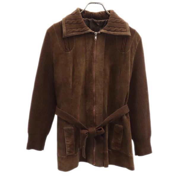 オールド 80s 90s レザー ニット ジャケット ブラウン OLD レディース