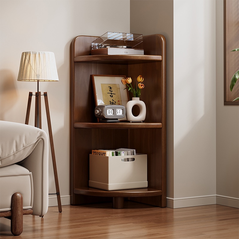堅い木の角棚壁貯蔵コーナーキャビネットリビングルームストレージコーナーキャビネットキャビネットコーナーキャビネット小さな本棚