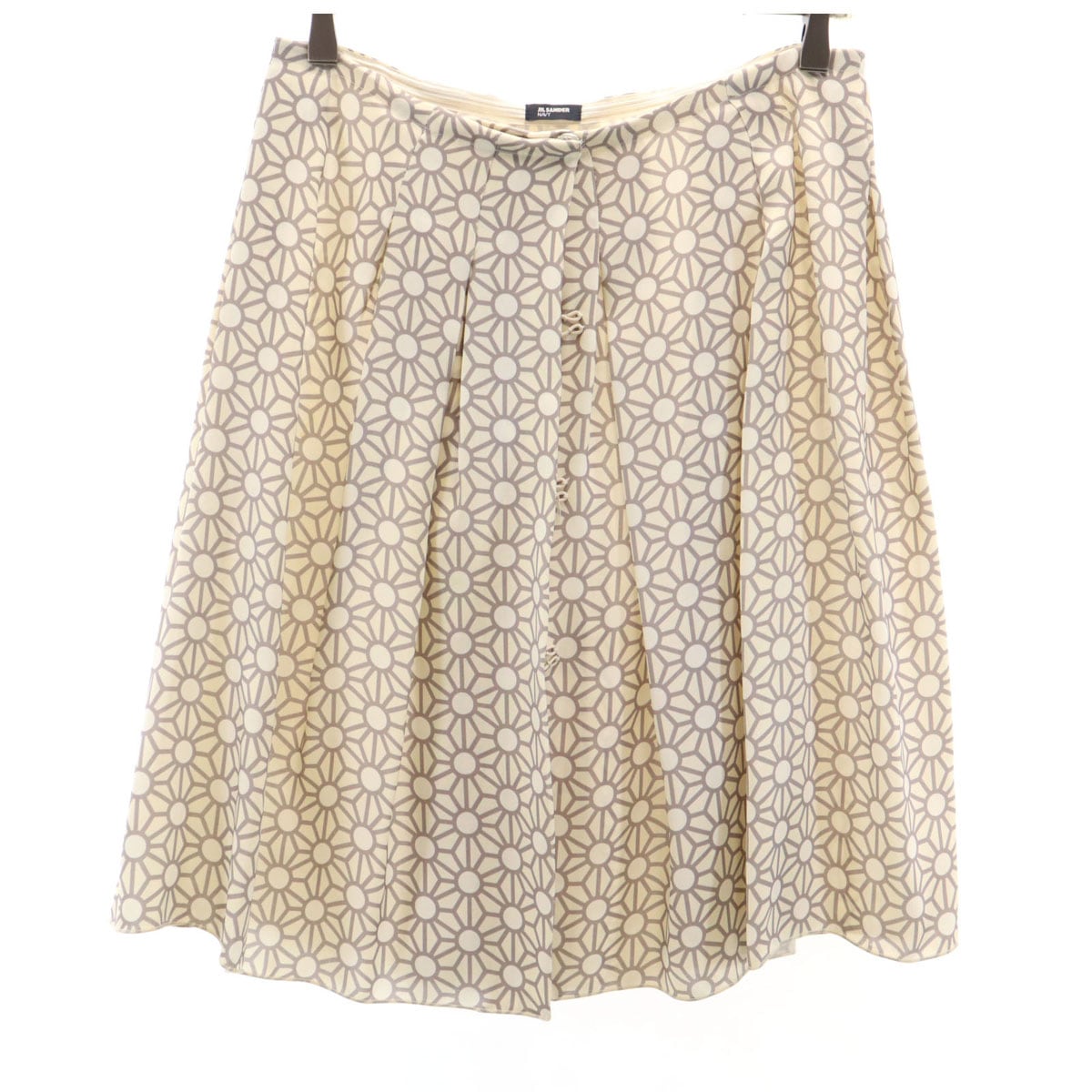 JIL SANDER NAVY ジルサンダーネイビー イタリア製 シルク 総柄 ミディ丈 ラップスカート 36 ベージュ レディース 古着