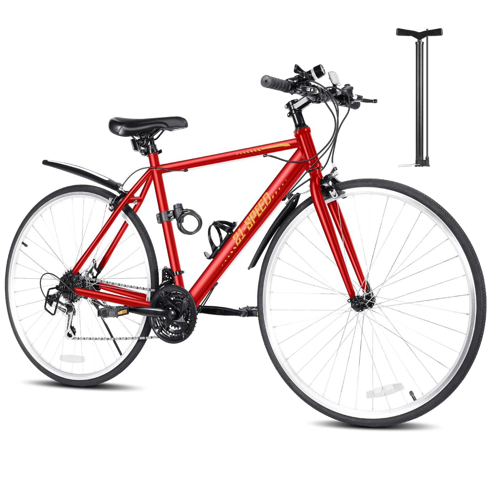 Mixiu クロスバイク シマノ製21段変速 自転車 700C 27インチ相当 高炭素鋼フレーム 軽量 クロスバイク 男女兼用 通勤 通学 旅行 街乗り マウンテンバイク 空気入れ付き前後泥除けワ