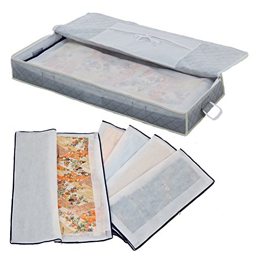 アストロ 浴衣着物収納ケース 浴衣着物収納袋5枚付き グレー 不織布 小物入れ付き 防虫剤ポケッ