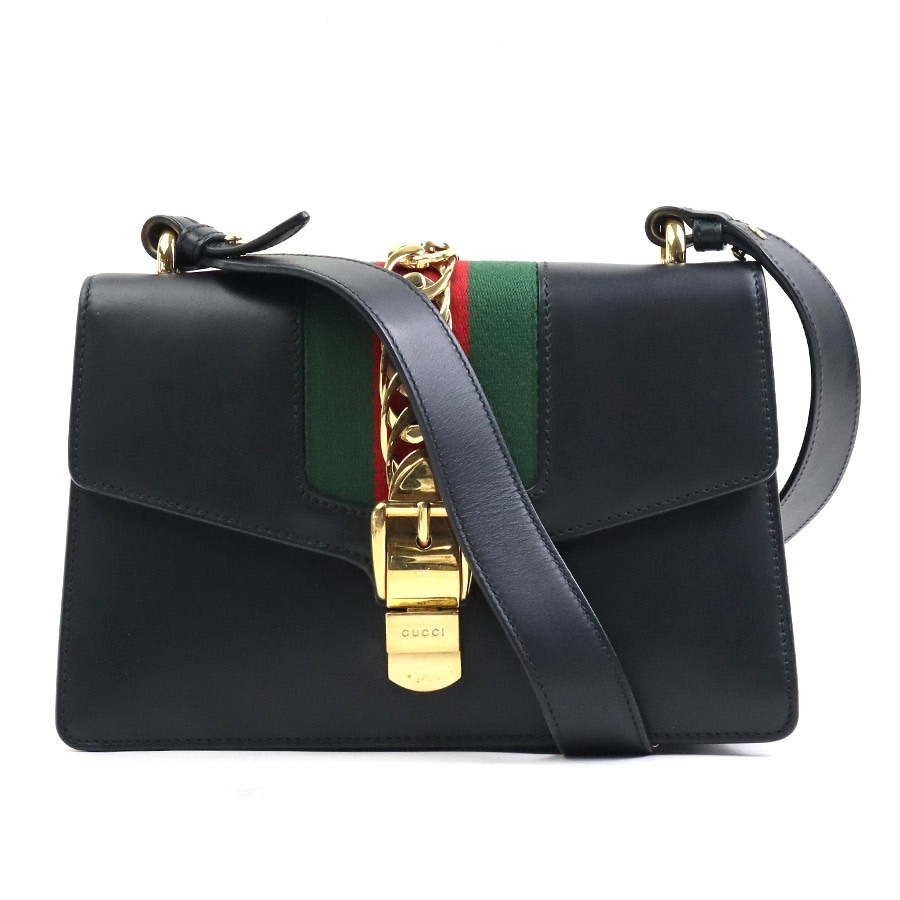 グッチ GUCCI 2Wayバッグ ショルダーバッグ シルヴィ レザー ブラック ゴールド レディース 421882 e58960a