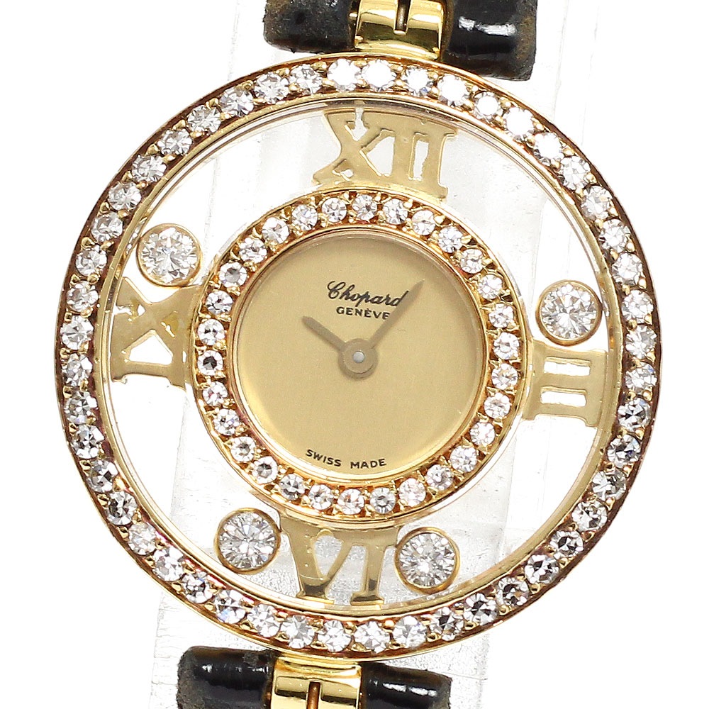 ショパール Chopard 20/5221 ハッピーダイヤモンド K18YG ダイヤベゼル クォーツ レディース _731064【中古】