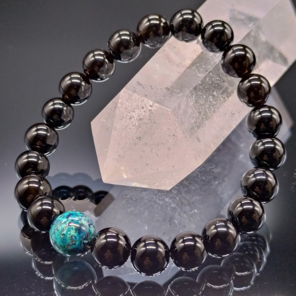 モリオン 黒水晶 クリソコラ 8mm 親玉10mm ブレスレット 鑑別済み パワーストーン 天然石