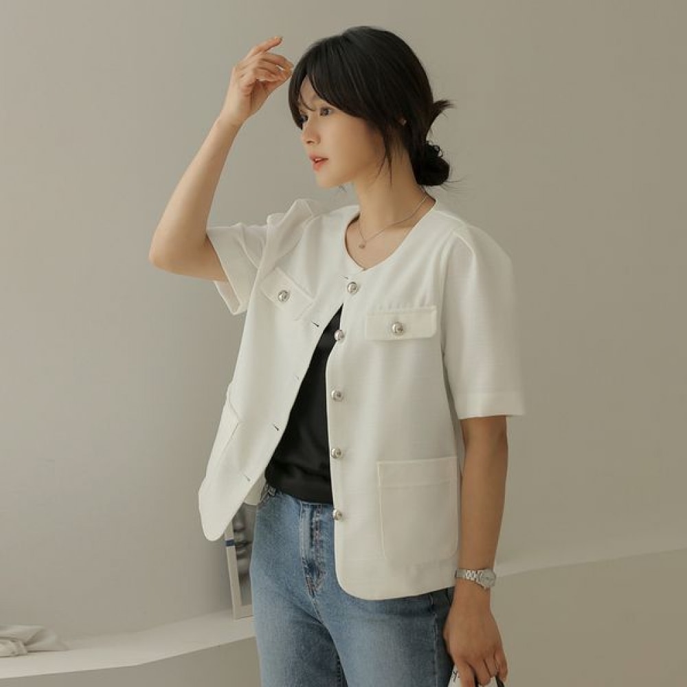 [Elysia] Dehu ツイードポケット半袖ジャケット