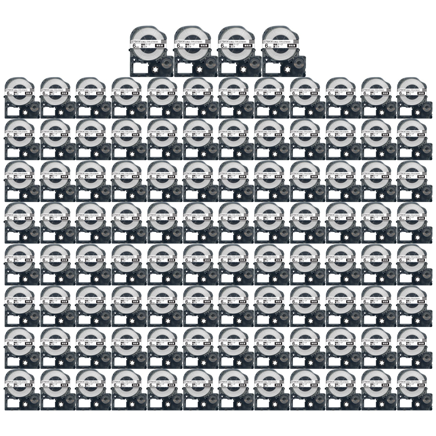 キングジム用 テプラ PRO 互換 テープカートリッジ ST6KW 強粘着 100個セット 6mm／透明テープ／黒文字