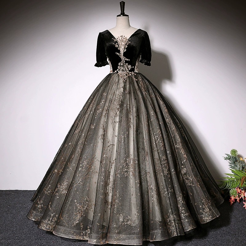 8076カラードレス 黒 ロングドレス ウェディングドレス 忘年会ドレス 結婚式二次会 イブニングドレス Aライン プリンセス 発表会 披露宴