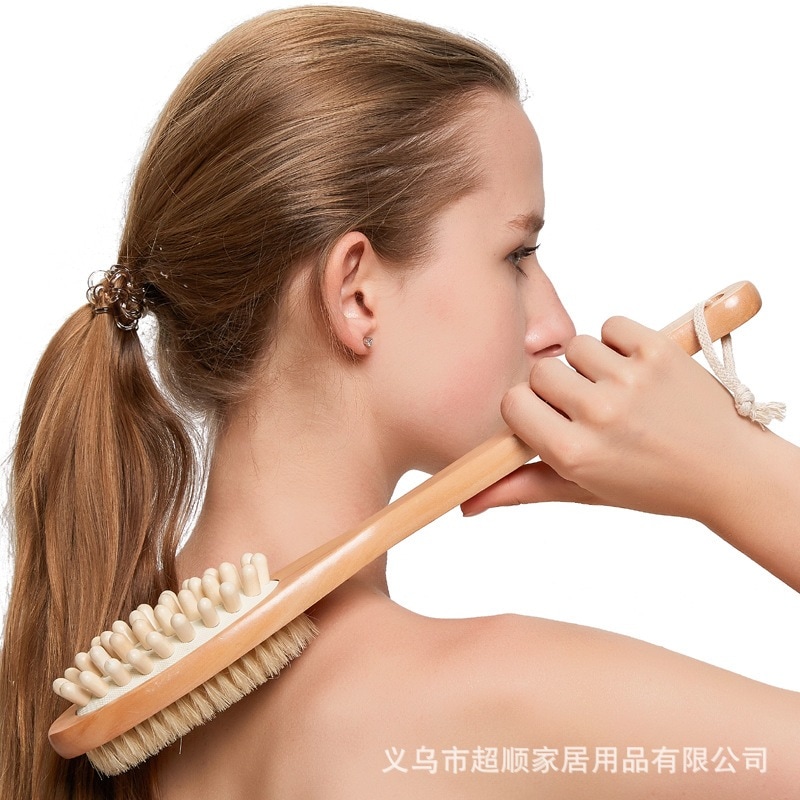 37cm Hemu バスブラシ両面マッサージブラシテンプルブラシ木製マッサージブラシ長柄バスブラシたわしバスブラシ
