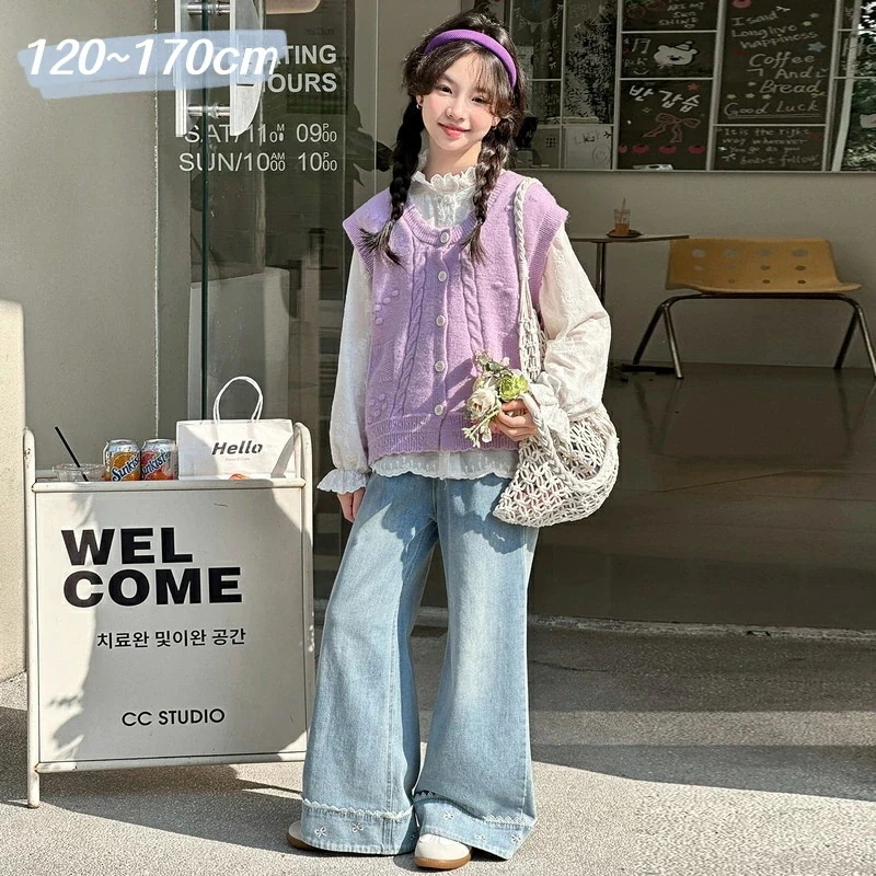 子供服 女の子 セットアップ デニムパンツ トップス ベスト 3点 ジーンズ 可愛い 春 秋 韓国 子供 服 カジュアル おしゃれ 幼稚園 大人っぽい キッズ きれいめ 120cm 130cm 14