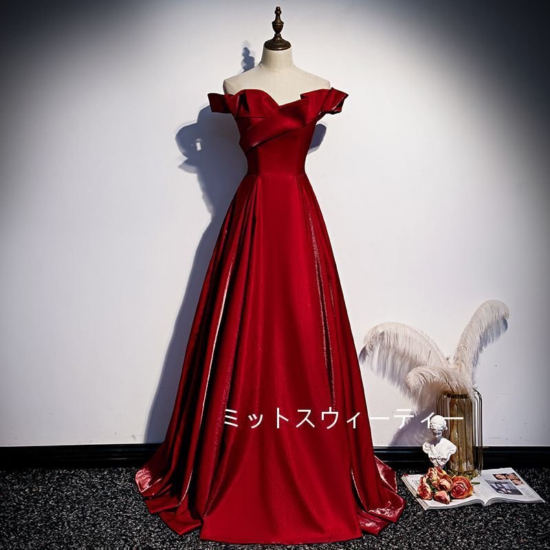 カラードレス ロングドレス オフショルダー カクテルドレス 演奏会 フォーマルドレス 結婚式 イブニ