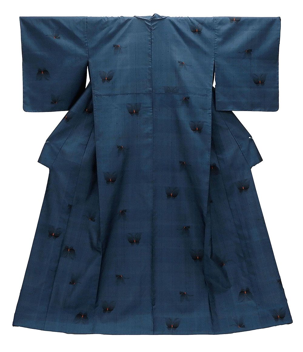 単衣 紬 新品仕立済 正絹 単衣 花物語 蝶々模様 身丈164.5cm 裄丈67.5cm 紬 新品 仕立て上がり 着物 wd1035