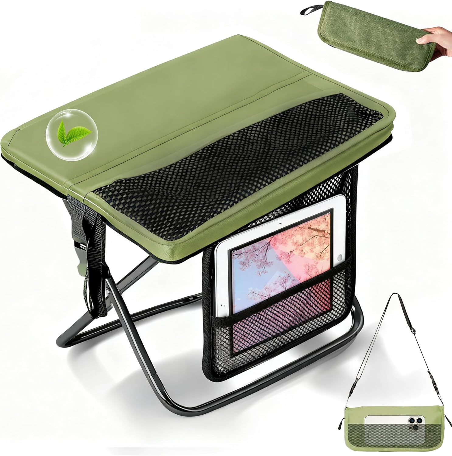 折りたたみ椅子 携帯チェア 座面拡大型 軽量 アルミ合金パイプ 耐荷重250kg 収納袋付き グリーン