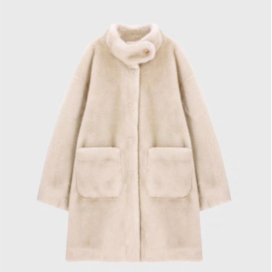 ヨーロッパミンクベルベットミニマリストスタイル怠惰でカジュアルなデザインミドル丈毛皮コートジャケット2024秋冬新作