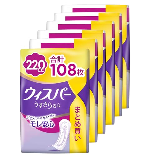 WHISPER ウィスパー うすさら安心 220cc 35cm 108枚(18枚×6パック) (女性用 吸水ケア 尿もれパッド)【特に多い時も安心用】