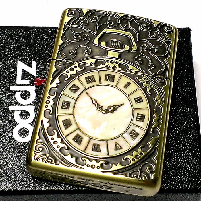 ZIPPO アーマー ジッポ ライター シェルウォッチ ブラスイブシ アンティーク ゴールド 天然貝象嵌 シェルインレイ 両面加工 かっこいい メンズ レディース ギフト
