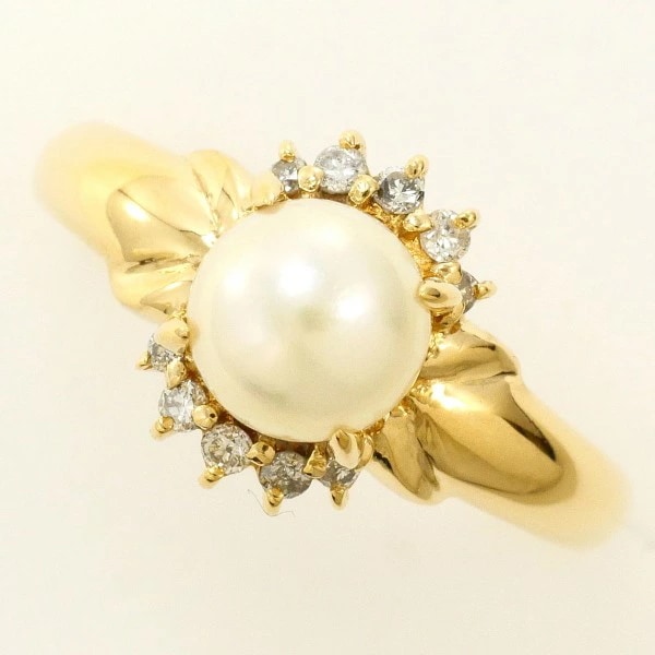K18 18金 YG リング 13号 パール(真珠) 約6.5mm ダイヤ 0.11 中古
