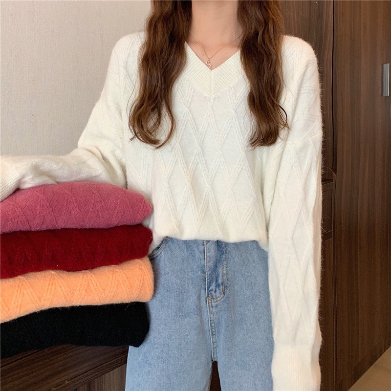 トップス ケーブルニット セーター 全5色 袖あり 長袖 Vネック かわいい 可愛い きれいめ シンプル カジュアル 上品 おしゃれ お洒落 レトロ 可愛い 女子 こなれ感 ラフ