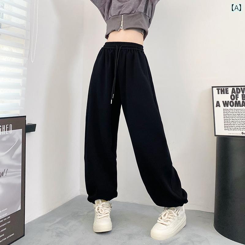 パンツ レディース 秋冬 アメリカン スポーツ ストレート ワイドレッグ大きめサイズ カジュアル 厚手 スウェット ハイウエスト おしゃれ 黒 ライトグレー ワインレッド