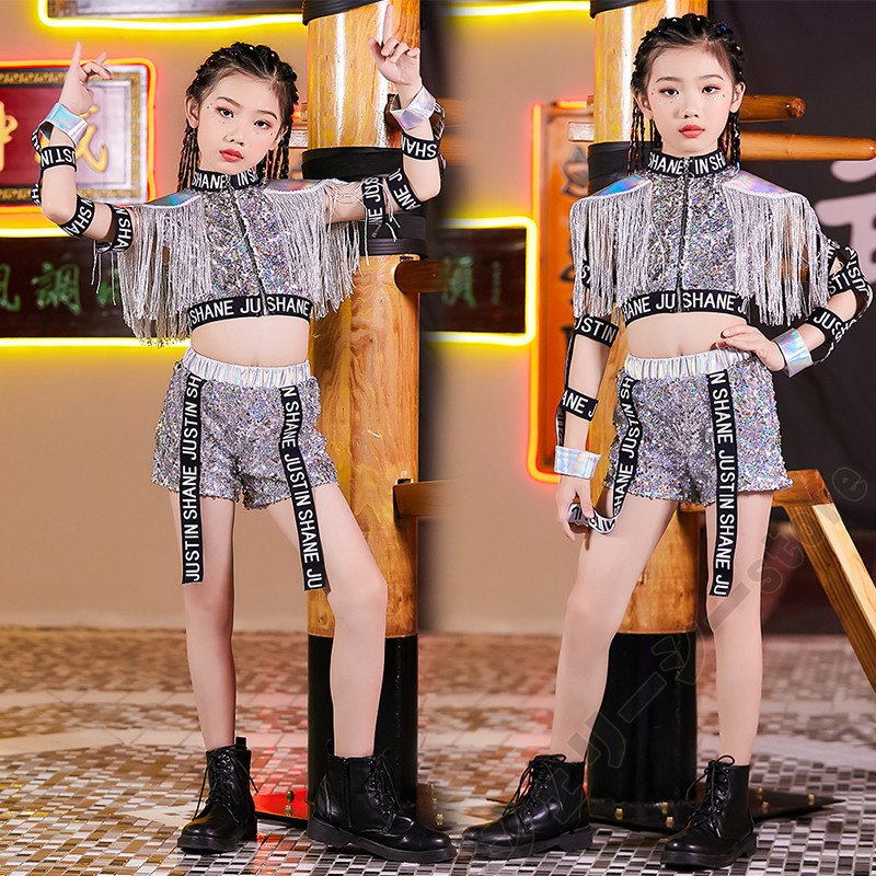 キッズダンス衣装 ヒップホップ ショートパンツ トップス フリンジ 子供ダンス へそ出し 練習着 セ