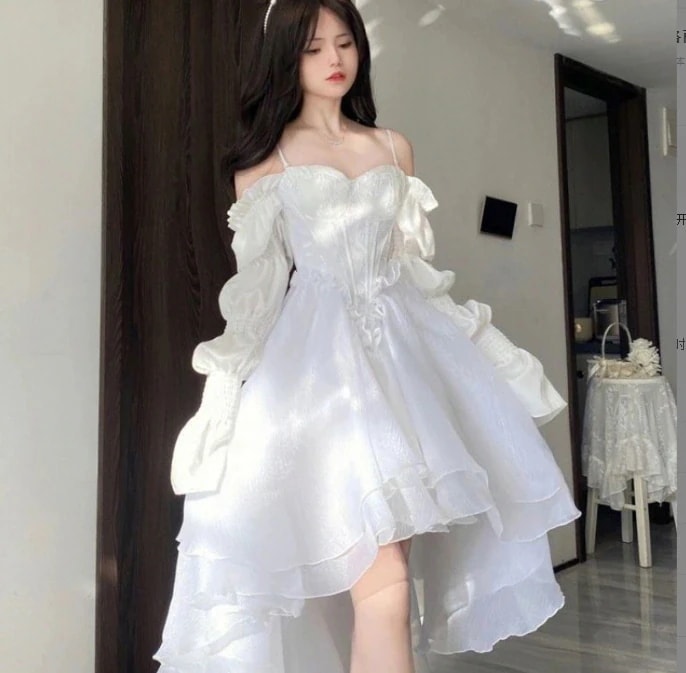 フレンチブルーの花柄ブトップドレス子供用の逃亡者プリンセスヴィンテージロリータドレス