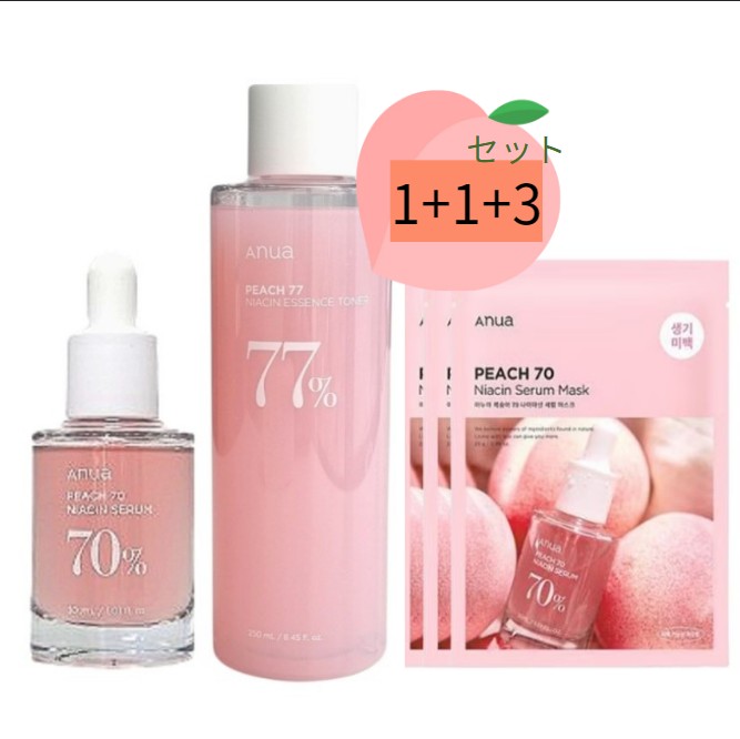 [桃3セット] トナー250ml + セラム30ml + マスクパック3個ローション 化粧水 エッセンス 光彩パック