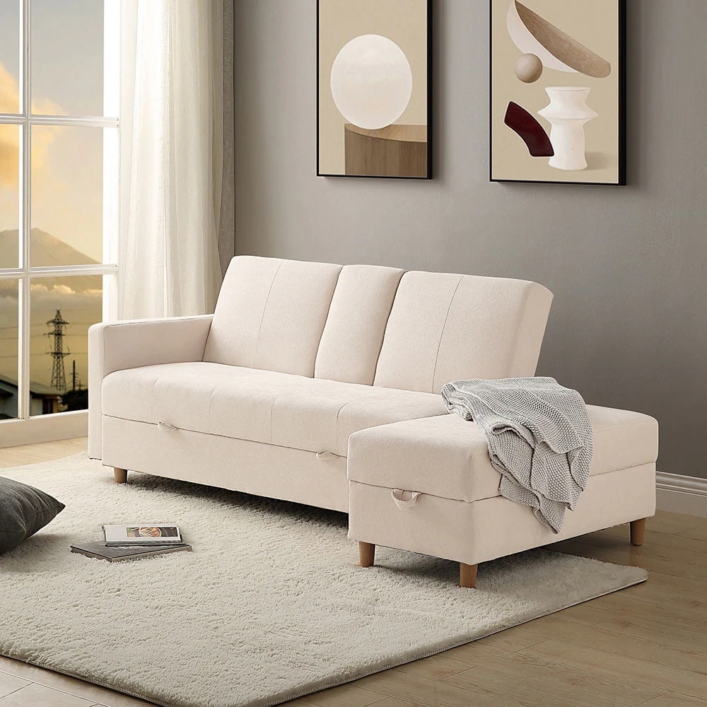 【国内即日発送】ソファー 3人掛け ソファ 多機能ソファベッド 収納機能 引き出し オットマン おしゃれ コーナーソファー コーナー 【アイボリー】