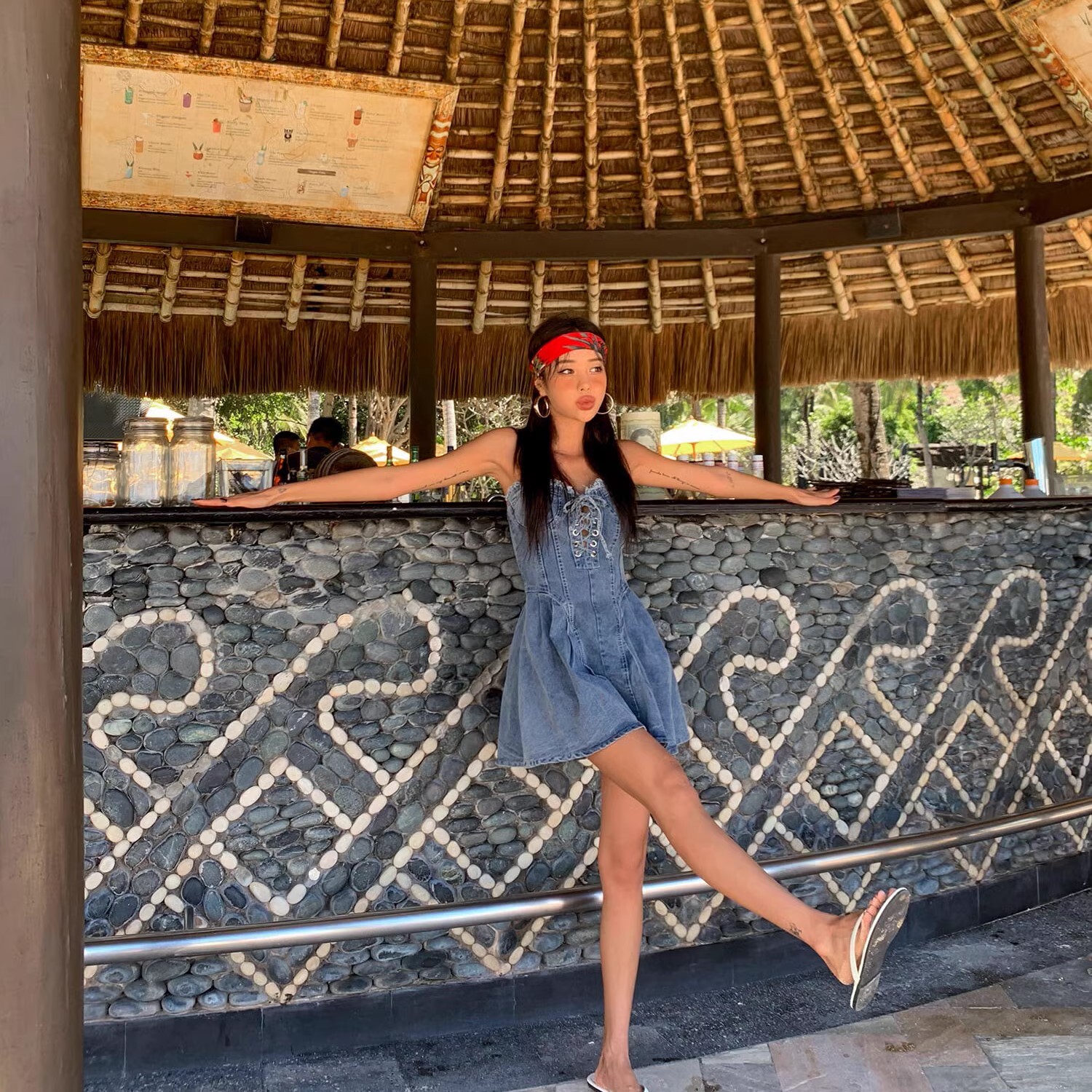 レディース ワンピース キャミワンピ ミニ ショート 袖なし ハートカット 編み込み 編み上げ ダメージ コットン かわいい 大人可愛い シンプル カジュアル 上品 おしゃれ かっこいい